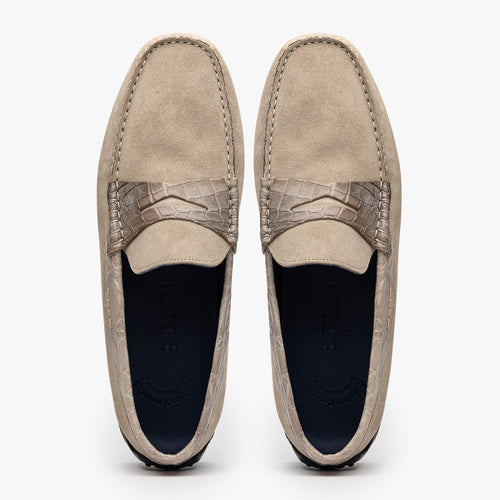 Zelli Italia 31-160-SND MONZA Sueded Calfskin with Crocodile Driver Sand