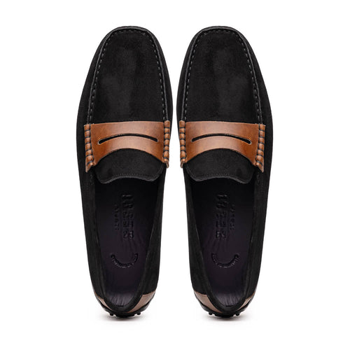 Zelli Italia 36-300-BLK MONZA Sueded Italian Calfskin Driver Black / Chestnut