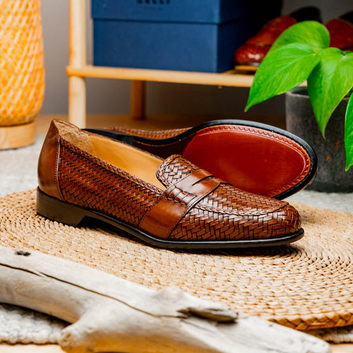 Zelli Italia 15-585-CGN NICOLA Italian Calfskin Basketweave, Cognac