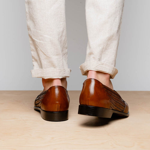 Zelli Italia 15-585-CGN NICOLA Italian Calfskin Basketweave, Cognac