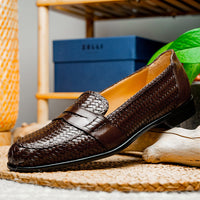 Zelli Italia 15-585-BRN NICOLA Italian Calfskin Basketweave, Dark Brown