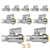 10 Pcs 1/2" Push Connect x 3/8" OD Compr. Unigold Push Fit Straight Stop Valve, 1/4 Turn (Lead Free) Plumbingsell