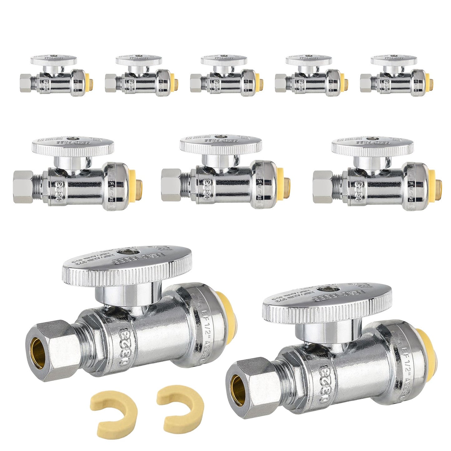 10 Pcs 1/2" Push Connect x 1/4" OD Straight Stop Valve, 1/4 Turn (Lead Free)