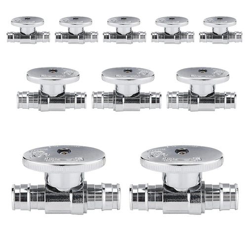 10 Pcs 1/2" x 1/2" PEX Expansion Straight Stop Valve, 1/4 Turn (Lead Free) Plumbingsell