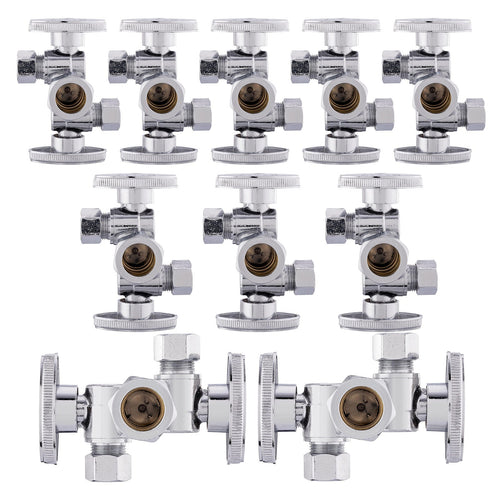 10 Pcs 5/8" OD Compr. x 3/8" OD Compr. x 3/8" OD Compr. Dual Stop Valve, 1/4 Turn (Lead Free) Plumbingsell