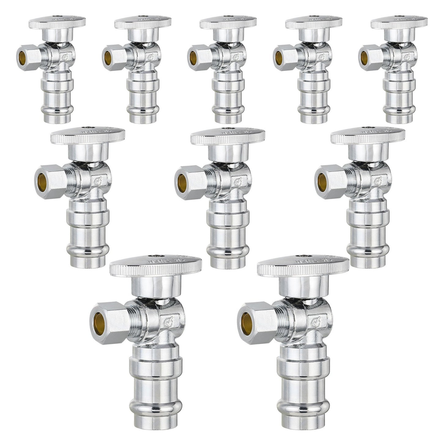 10 Pcs 1/2" Press x 3/8" OD Compr. Angle Stop Valve, 1/4 Turn (Lead Free)