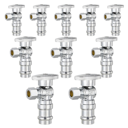 10 Pcs 1/2" Press x 3/8" OD Compr. Angle Stop Valve, 1/4 Turn (Lead Free) Plumbingsell
