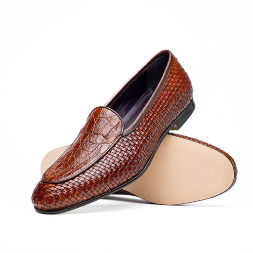 Zelli Italia 11-620-CGN PALIO Genuine Crocodile and Calfskin Basketweave Slip On,