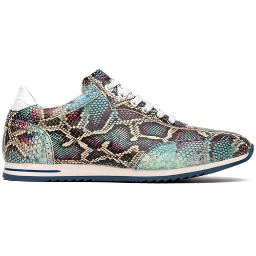 Zelli Italia 65-215-BLU PERI Python Embossed Italian Calfskin Sneakers, Marine Blue