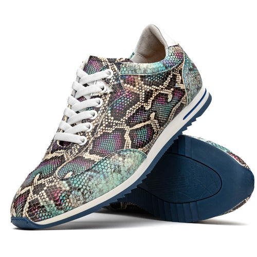 Zelli Italia 65-215-BLU PERI Python Embossed Italian Calfskin Sneakers, Marine Blue
