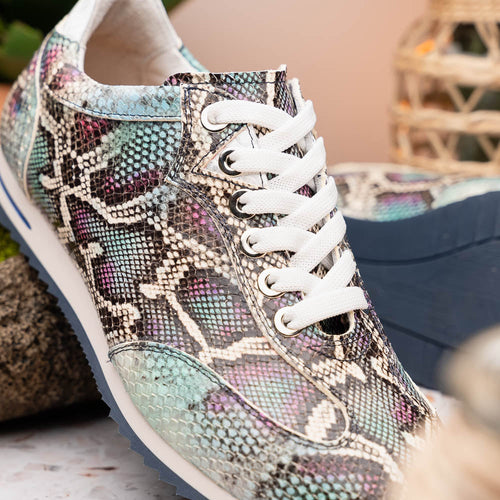 Zelli Italia 65-215-BLU PERI Python Embossed Italian Calfskin Sneakers, Marine Blue