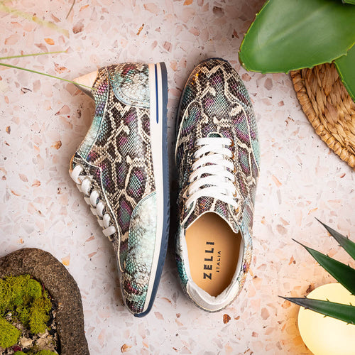 Zelli Italia 65-215-BLU PERI Python Embossed Italian Calfskin Sneakers, Marine Blue