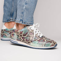 Zelli Italia 65-215-BLU PERI Python Embossed Italian Calfskin Sneakers, Marine Blue