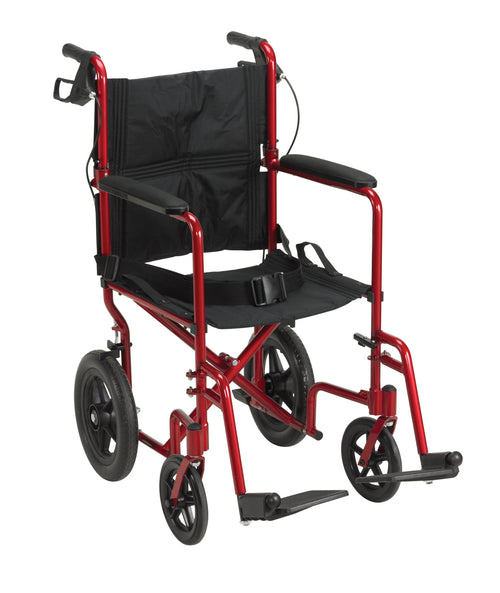 ExpeditionLightweight  Transport Wheelchair with Hand Brakes, Red RIO Medical Supplies