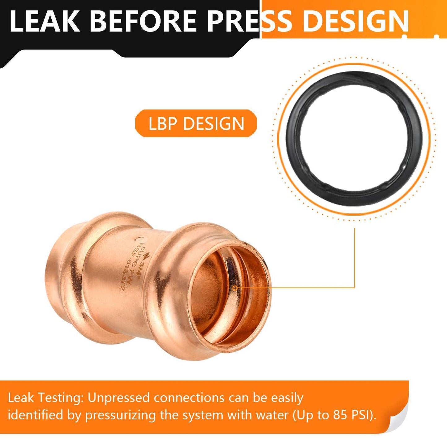30 Pcs 3/4" Press Copper Coupling w/Stop (Lead Free)