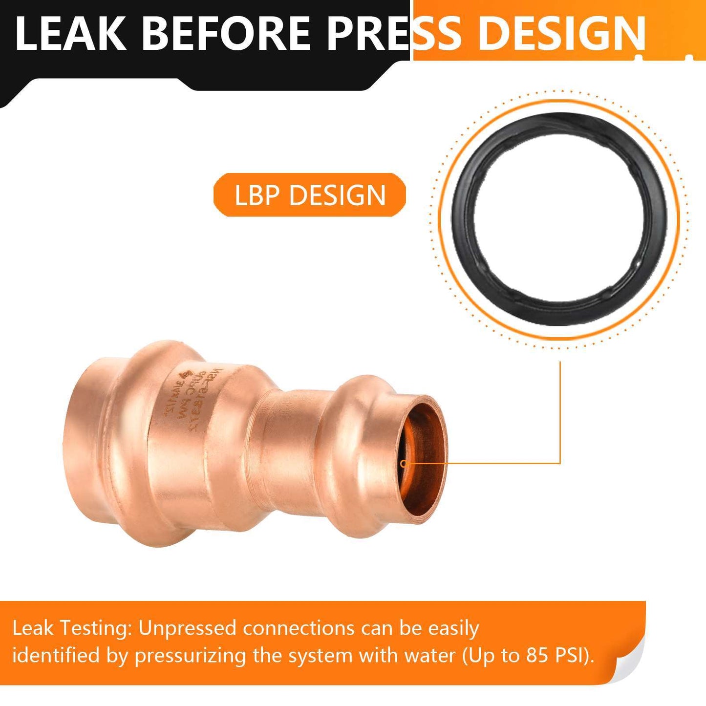 3/4" x 1/2" Copper Press x Press Coupling NO Stop (Lead Free)