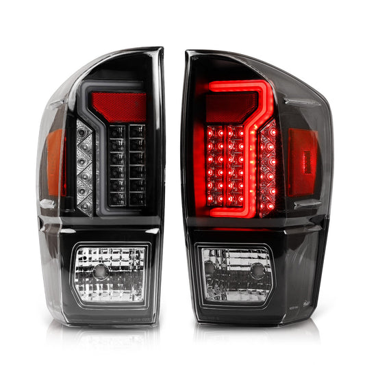 Winjet 2016-23 Toyota Tacoma LED Tail light - Black / Clear / Smoke Glow Bar