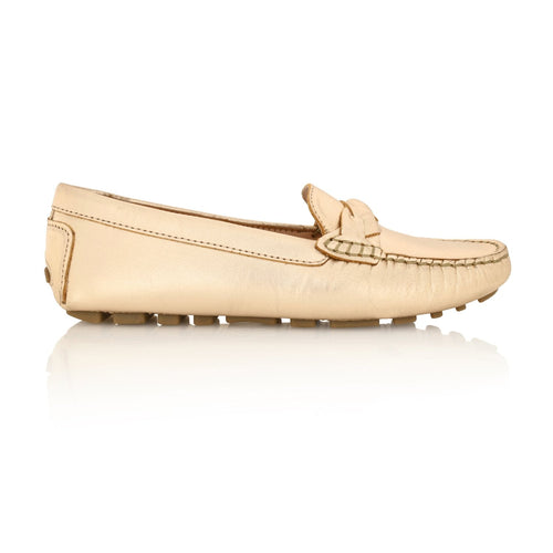 PIPER Leather Driving Loafer Gold Metallic Joan Oloff Shoes