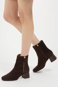 Arina Dress Ankle Bootie with a Block Heel in Café Joan Oloff Shoes