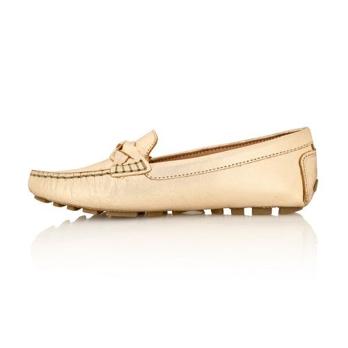 PIPER Leather Driving Loafer Gold Metallic Joan Oloff Shoes