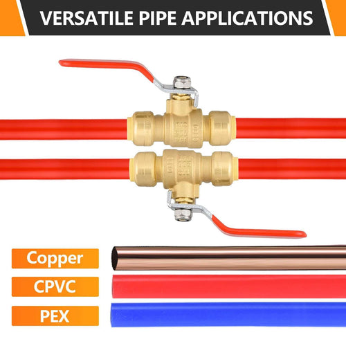 1/2" Push Fit Ball Valve With Drain, Red Lever (Lead Free)