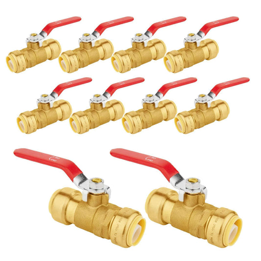 10 Pcs 3/4" Push Fit Ball Valve, Red (Lead Free)