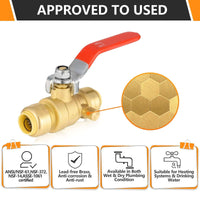 1/2" Push Fit Ball Valve With Drain, Red Lever (Lead Free)