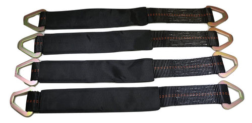 Qty 4 Axle Strap Tie Downs 24" Long & Qty 4 Ratchet Tow Straps Car Haulers, BLACK | R208ATDBK/AS24BK RatchetStrap.Com