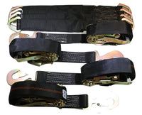 Qty 4 Axle Strap Tie Downs 24" Long & Qty 4 Ratchet Tow Straps Car Haulers, BLACK | R208ATDBK/AS24BK RatchetStrap.Com