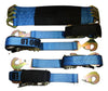 Axle Strap Tie Downs 24" Long & Qty 4 Ratchet Tow Straps Car Haulers, BLUE | 4 PACK RatchetStrap.Com