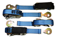 Axle Strap Tie Downs 24" Long & Qty 4 Ratchet Tow Straps Car Haulers, BLUE | 4 PACK RatchetStrap.Com