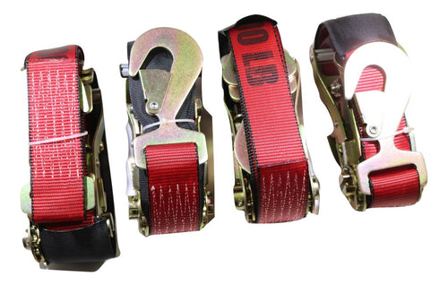 Qty 4 Axle Strap Tie Downs 24" Long & Qty 4 Ratchet Tow Straps Car Haulers | RED RatchetStrap.Com