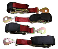 Qty 4 Axle Strap Tie Downs 24" Long & Qty 4 Ratchet Tow Straps Car Haulers | RED RatchetStrap.Com