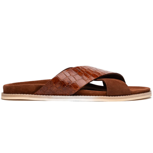 Zelli Italia 06-101-CGN RENA Italian Goatskin Suede Croc Embossed Slide Cognac