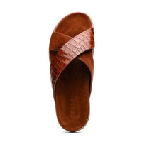 Zelli Italia 06-101-CGN RENA Italian Goatskin Suede Croc Embossed Slide Cognac