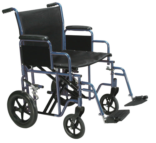 Bariatric Heavy Duty Transport Wheelchair with Swing Away Footrest, 22" Seat, Blue RIO Medical Supplies