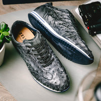 Zelli Italia 63-112-BLK RIO Ostrich Quill Sneakers, Black Denim