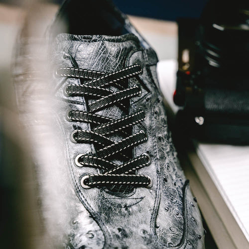 Zelli Italia 63-112-BLK RIO Ostrich Quill Sneakers, Black Denim