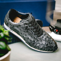 Zelli Italia 63-112-BLK RIO Ostrich Quill Sneakers, Black Denim