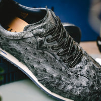 Zelli Italia 63-112-BLK RIO Ostrich Quill Sneakers, Black Denim