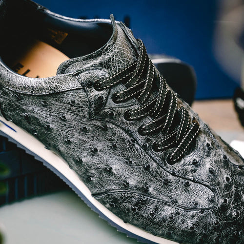 Zelli Italia 63-112-BLK RIO Ostrich Quill Sneakers, Black Denim