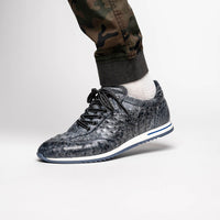 Zelli Italia 63-112-BLK RIO Ostrich Quill Sneakers, Black Denim