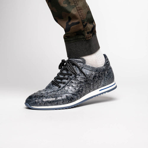 Zelli Italia 63-112-BLK RIO Ostrich Quill Sneakers, Black Denim