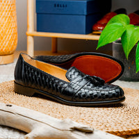 Zelli Italia 15-250-BLK RIVIERA Basketweave Calfskin Tassel Loafer, Black