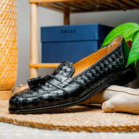Zelli Italia 15-250-BLK RIVIERA Basketweave Calfskin Tassel Loafer, Black