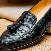 Zelli Italia 15-250-BLK RIVIERA Basketweave Calfskin Tassel Loafer, Black