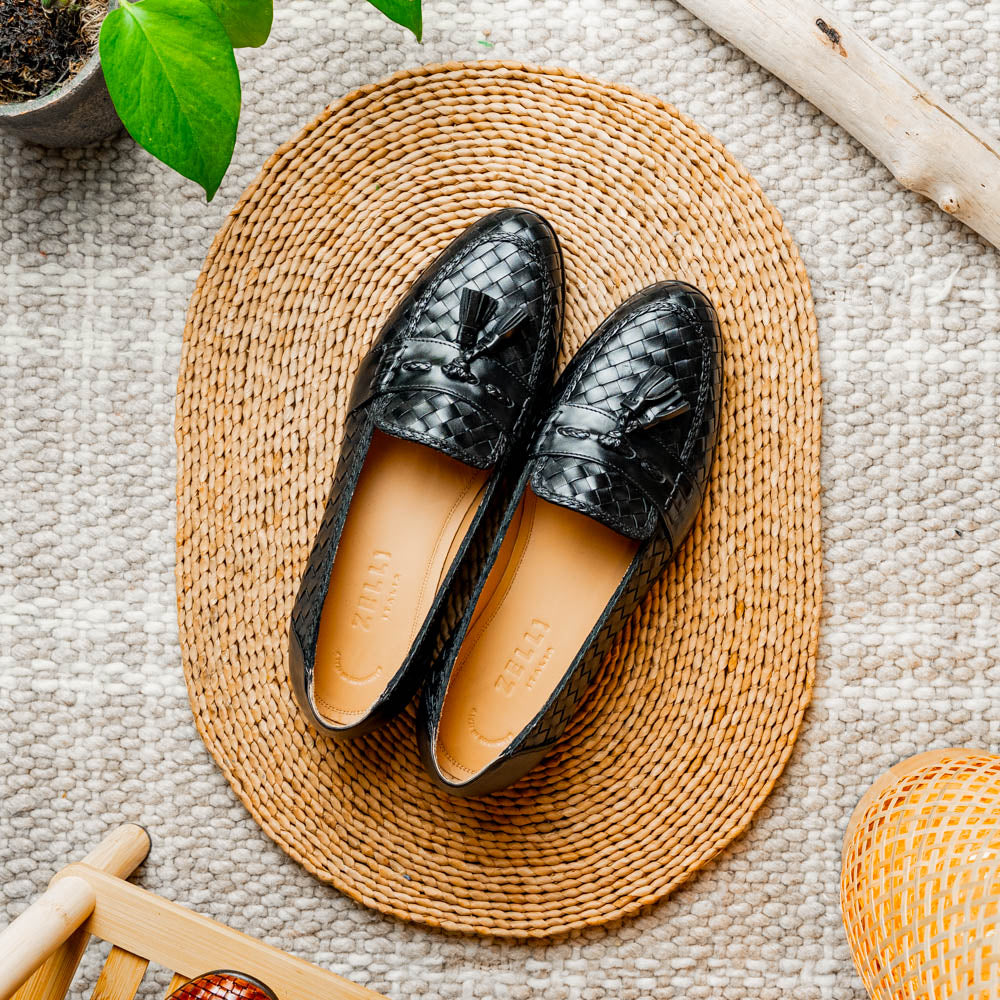 Zelli Italia 15-250-BLK RIVIERA Basketweave Calfskin Tassel Loafer, Black