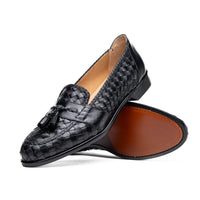 Zelli Italia 15-250-BLK RIVIERA Basketweave Calfskin Tassel Loafer, Black