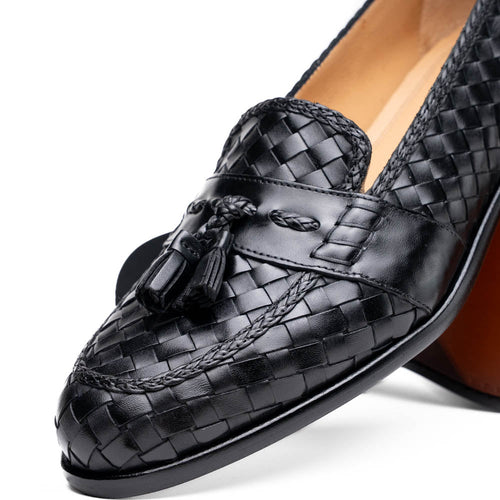 Zelli Italia 15-250-BLK RIVIERA Basketweave Calfskin Tassel Loafer, Black