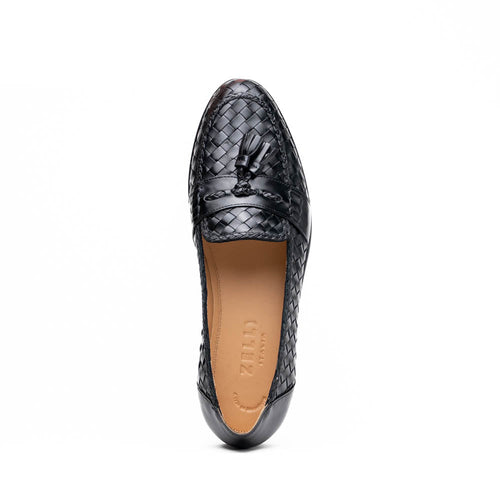 Zelli Italia 15-250-BLK RIVIERA Basketweave Calfskin Tassel Loafer, Black